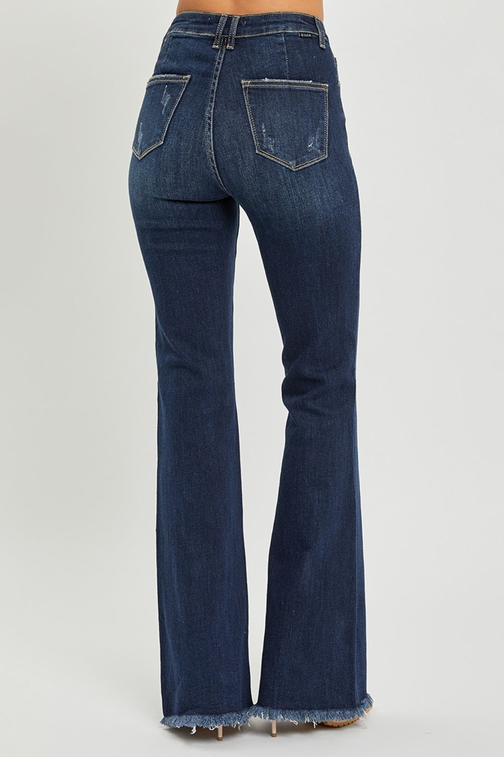 Risen Chic Elevation: Women's Wide Leg High Waist Raw Hem Flare Jeans